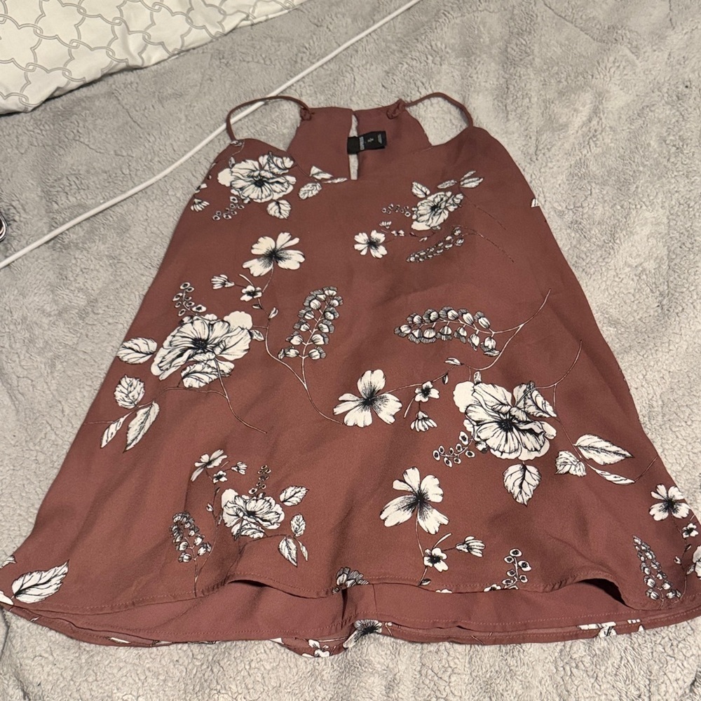 Express Brown Top with White Floral Design